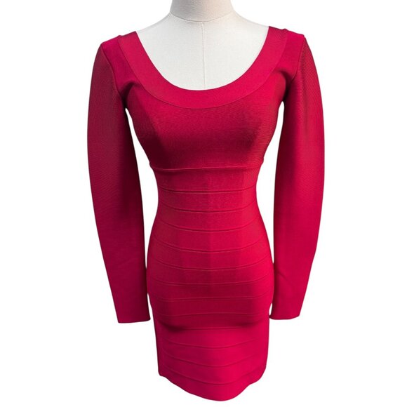 NWOT Hervé Léger Paris Red Long Sleeve Bandage Dress XS - Picture 1 of 8